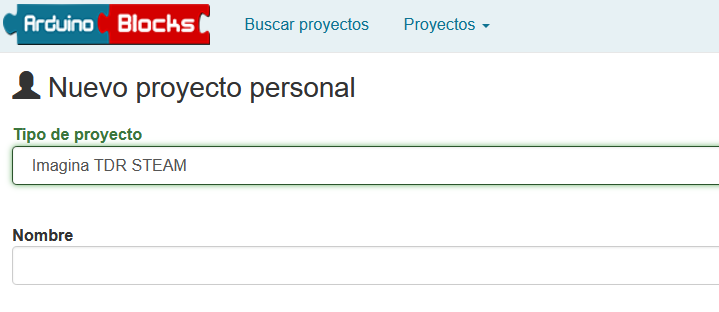 Nuevo proyecto en ArduinoBlocks y escoger tipo de proyecto o placa